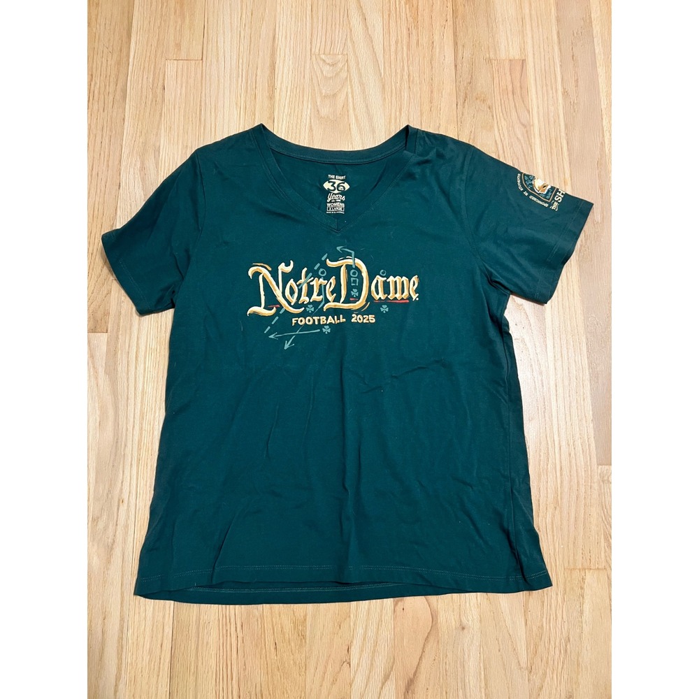 Notre Dame Football 25' The Shirt 36 Years Womens XL V-Neck Green Fighting Irish